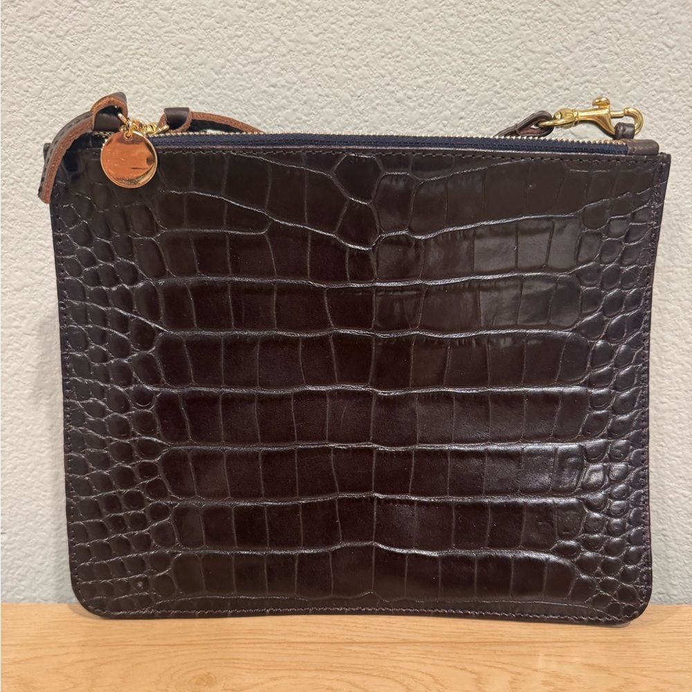 Clare V Margot Double Sac Crocodile Embossed Leather Clutch. Great condition!